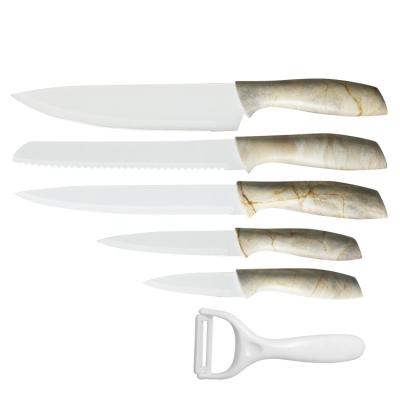 China Amazon 6 Pcs Disposable Copper Marble Chef Knife Set With Non Gold Stick Coated On The Blade for sale