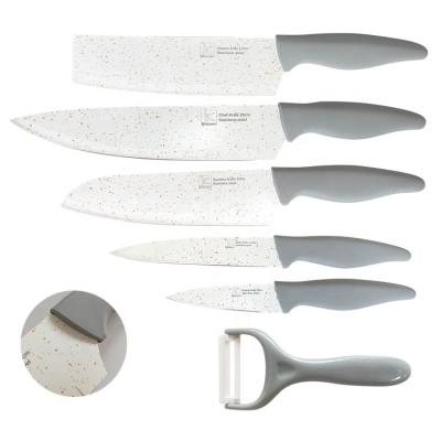 China Viable Promotional Marble 6 Pcs Knife Non-stick Coating Set of Blade 6 for sale