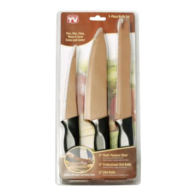 China Disposable 3 Piece Knife Set On TV Home Innovations Non Stick Copper Color Chef Knife Set for sale