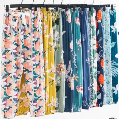 China New Vintage Summer Anti-Wrinkle Boho Wide Leg Pants Lady Casual Holiday Beach Pants Floral Print High Waisted Long Loose Women Trousers for sale