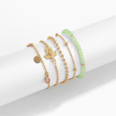 China Trendy Simple Chic Colorful Hypoallergenic Waterproof Bracelet Gold Plated Gem Stone Obsidian Bracelet for sale