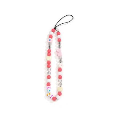 China High Quality Girly Soft Color Acrylic Beads Pink Glass Beads Design Cell Phone Chain for sale