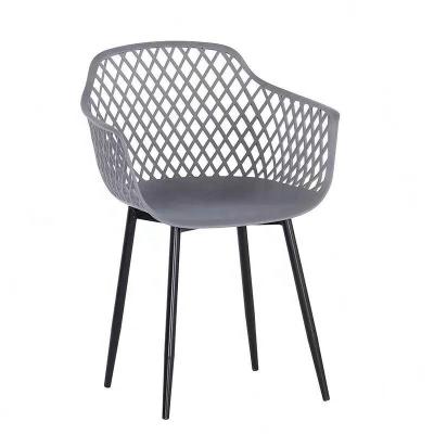 China Army Plastic Kitchen New Mid Century Bazhou Plastic Arm Chair Design Dining Chair With Powder Coated Metal Leg for sale