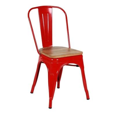 China Easyclean industrial metal cafe chairs with wood seat stackable iron chair antique metal dining chair for sale