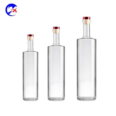 China Clear Round 750ml Beverage Glass Wine Bottle For Vodka Liquor Wholesale Bottle Custom Design Whiskey Bottle for sale