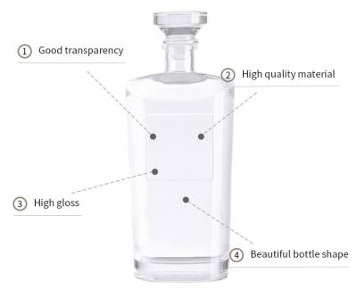 China New Design Beverage 500ml Flat Glass Bottle Whiskey Brandy Bottles 50cl Fancy Empty Bottle for sale