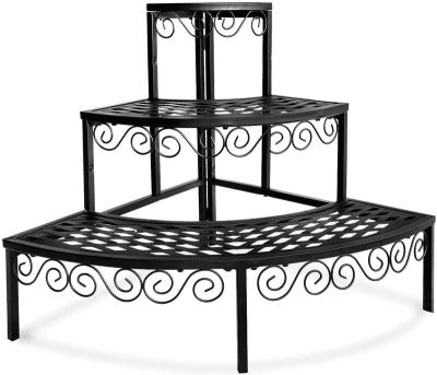 China American Style Rectangle or Quarter Round Decorative Flower Stage Garden Shelf Flower Pot Holder Storage Rack 3 Tier Metal Plant Holder for sale