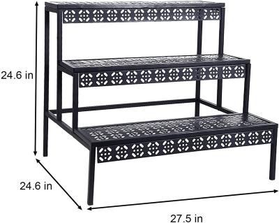 China American Style Flower Ladder Flower Pots Indoor Plant Display Rack 3 Tiers Rectangular Outdoor Metal Plant Rack for sale