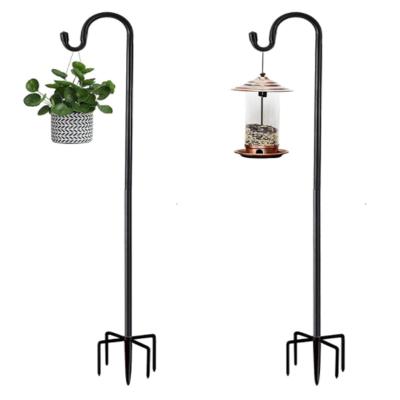 China Garden Graden Lights Solar Black Metal Hanging Hook Pole Stake For Bird Feeders Plant Baskets With 5 Claw Base for sale