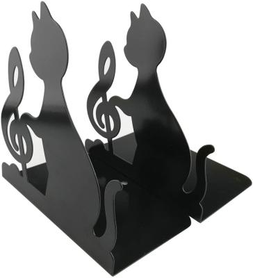 China Cat Playing Music Nonskid Thickening Iron Cat Playing Music Library Office Home Study Metal Bookends Durable Book End for sale