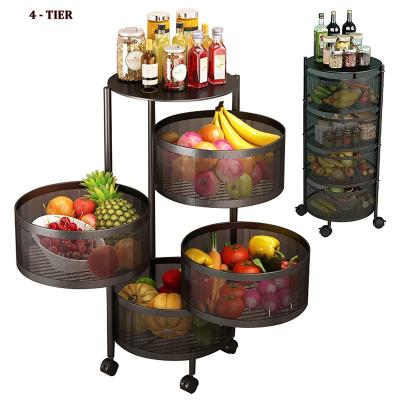 China 4 Tier Fruit Vegetable Storage Floor Standing Rotating Movable Basket Kitchen Living Room Bathroom Storage Rack for sale