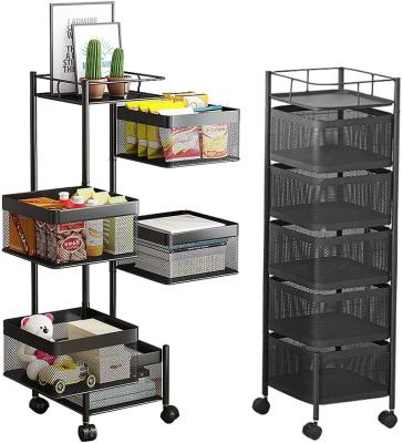 China Square Stored Rotating Seated Shelf Living Room Storage Standing Rack Floor-standing Tire Storage Shelf Kitchen Organizer 5 for sale