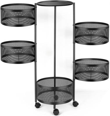 China 5 Tier Kitchen Storage Metal Round Shelf Rotating Fruit And Vegetable Rack Basket for sale