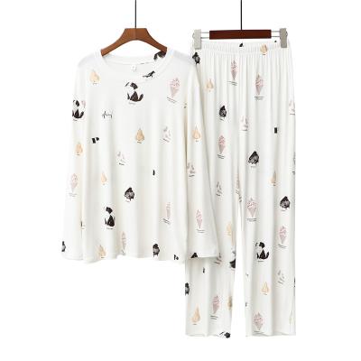 China Breathable Ladies Pullover Pajamas Round Neck Long Sleeve Pants for sale