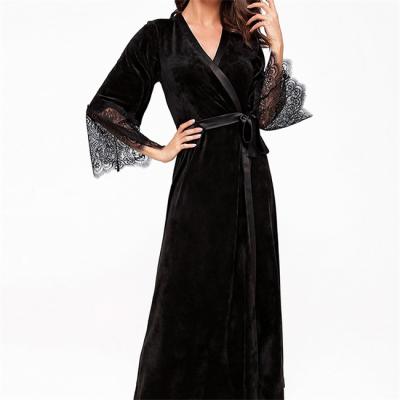 China Velvet Lace Lingerie Satin Lace Shirtdress Nightgown Lounge Wear Casual Bath for sale