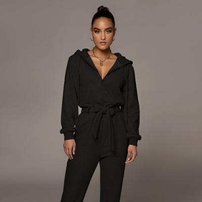 China Breathable Autumn Playsuit Zipper Waistband Breathable Solid Color Women Hoodie Cargo Ladies Casual Jumpsuit for sale