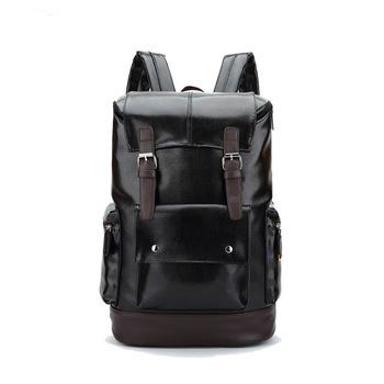 China Waterproof High Quality Black PU Leather Backpack Travel Laptop Business Leather Bag For Man Large Capacity for sale