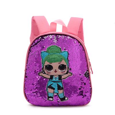 China Hot Selling Waterproof Cartoon Primary Student Bags Kids Girls Shiny Sequin School Backpacks for sale