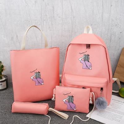 China No Canvas Fashionable Custom School Bag 4 Pieces Set School Backpack For Female Student for sale