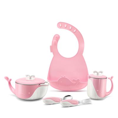 China BPA Free Stainless Steel Baby Dinnerware Set Silicone Bib Bowl Dinnerware Set for sale