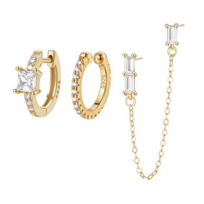 China Fashion 18K Gold Plated Brass CZ Diamond Star Huggie Earrings Tassels Drop Star Earring Set for sale