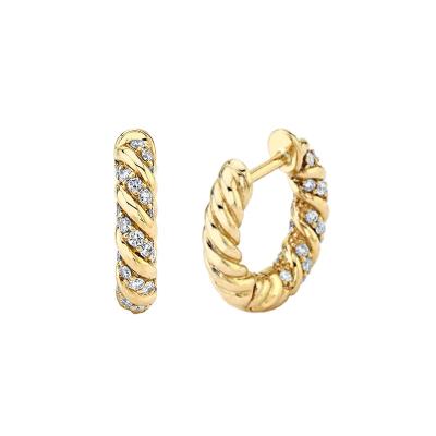 China Fashion Rainbowking Tasty Ins Brass Pave Minimalist CZ Rope Twisted Circle Women Helix Earrings 18k Gold Plated Huggies for sale