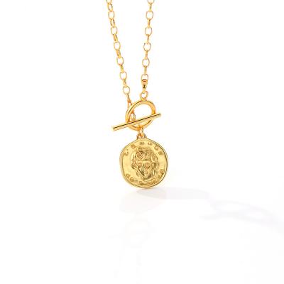 China FASHIONABLE Fashion Personalized Women Coin Choker Necklace Brass Portrait Pendant Toggle Chain Necklace for sale