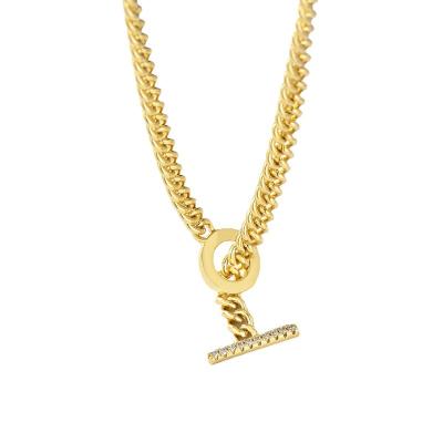 China OT Clasp 14k Cowboy OT Clasp 14k Gold/Rhodium Plating Brass Zircon Clavicle Chain Trendy Popular European Cuban Inlaid Necklaces 2022 for sale