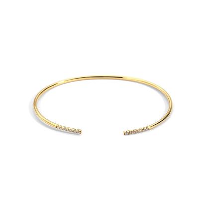 China FASHIONABLE INS European Brass Jewelry Geometric Irregular Zircon 14k Gold/Rhodium Plating Cuff Bangle Inlaid Open Bangle for sale