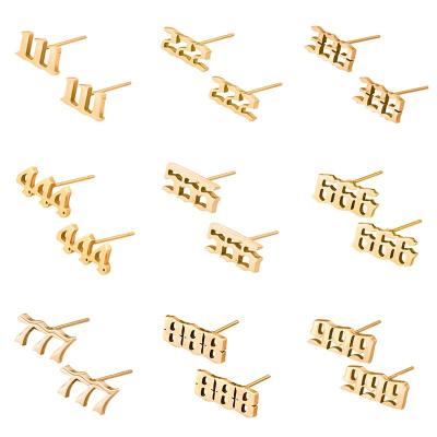 China Lucky Angel Number Earrings Jewelry Custom Made Minimalist TRENDY Gold Plated Stainless Steel Stud Number Earrings for sale