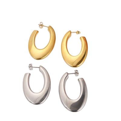 China Simple Fashion Woman Stud Earrings Non-fading 18K Gold Plated Metal U Shape Thick Earrings Stainless Steel for sale