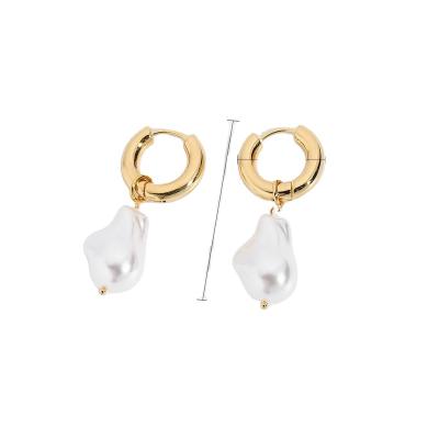 China FASHIONABLE Tender Dangle Circle Earrings Woman 18K Gold 316L Stainless Steel Baroque Pearl Drop Earrings for sale