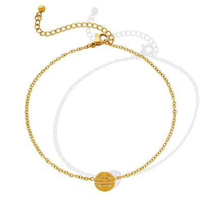 China Trendy Popular Ins European Trendy Jewelry 18K Gold Plated 316L Titanium Steel Small Lucky Pendant Anklet For Women And Girls for sale