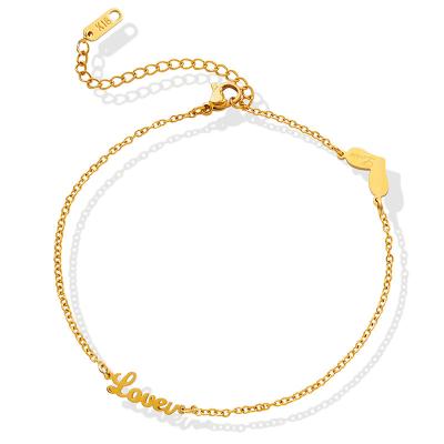 China Hot Selling Trendy Trendy Jewelry 18K Gold Plated 316L Stainless Steel Love Letter Heart Shape Dangle Anklet For Women And Girls for sale