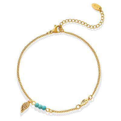 China TRENDY Natural Stone Turquoise Beads Trendy Jewelry 18K Gold Plated 316L Titanium Steel Wing Pendant Anklet For Women and Girls for sale