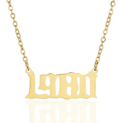 China TRENDY Personalized Gold Plated Customizable Stainless Steel Birth Year Number Pendant Jewelry Year 1980-2021 Necklace Wholesale for sale