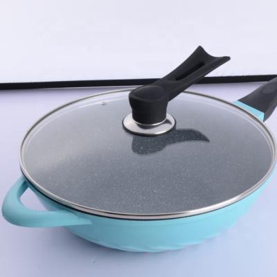 China Viable Die Cast Aluminum Wok Frying Pan Stir Pot With Bakelite Handle Non Stick Soft Touch Bottom Induction Coating for sale