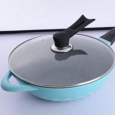 China Sustainable wok die cast aluminum fry pan with hole induction bottom and excellent performance coating with 28/30 /32 normal for sale