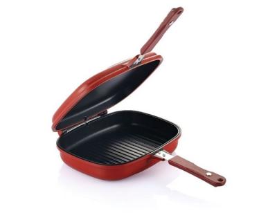 China Durable Cast Aluminum Non-Stick Double Side Frying Grill Pan With Induction Bottom for sale