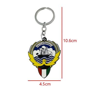 China Promotion Gift Wholesale 3D Metal Car Key Chain Kuwait Flag Badge Logo Car Key Chain Pendant Double Sided Small for sale