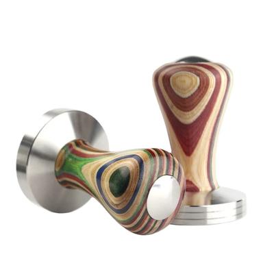 China Viable Rainbow Color Wooden Handle Bartender Tools Stainless Steel Coffee Tamper Coffee Accessories for sale