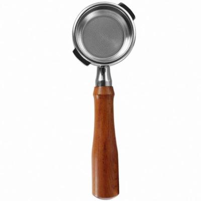 China Bartender Tool 58mm Gaggia Sustainable Wooden Handle SUS 304 Two Ear Portafilter Bottomless Coffee Accessories for sale