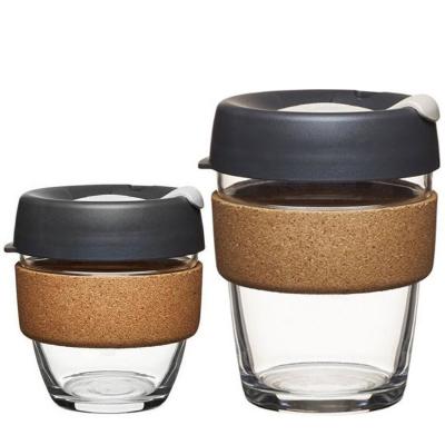 China Reusable Morden Style Bartender Tools Glass Reusable Coffee Cup Hold Coffee Cup With Silicone Cork Sleeve Coffee Accessories BPA Free for sale