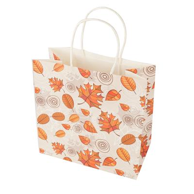 China Recycled Materials China Supplier Hot Sale Custom Printed Autumn Leaves Luxury Gift Paper Shopping Bag With Handle for sale