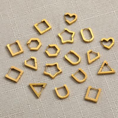 China FASHIONABLE Stainless Steel Titanium Steel Gold Plated Heart Huggie Circle Earrings Geometric Hexagon Rectangle Circle Earrings Small for sale