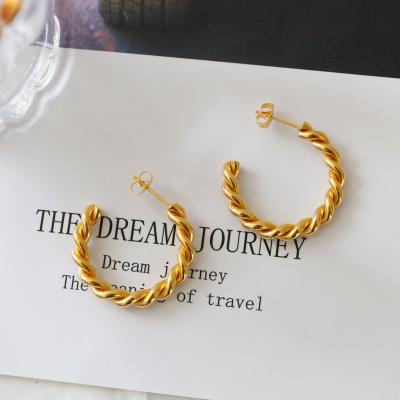 China CLASSIC Small Needle 3MM Vintage Real Vintage 925 Gold Gold Plated Hoop Earrings Twisted Rope Circle Hoop Earrings for sale