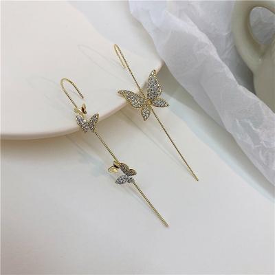 China 2021 New Arrivals TRENDY Brass Gold Plated Zircon Curb Climber Earrings Butterfly Ear Wrap Crawler Hook Piercing Earrings True for sale