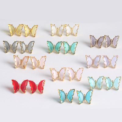 China BOHEMIA Bohemian 925 Sterling Silver Post Gold Plated Clear Stone Colorful Crystal Butterfly Stud Earrings for sale