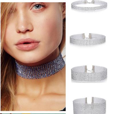 China FASHIONABLE European Elegant Multi Row Full Diamond Collar Necklace Rhinestone Choker Neckkace For Women for sale