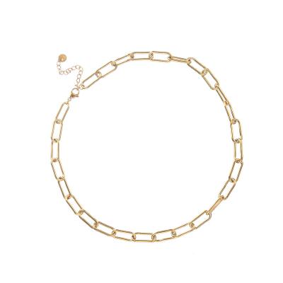 China TRENDY Simple Design 18k Gold Plated Rectangle Chain Necklace Stainless Steel Paperclip Chain Necklace For Women for sale